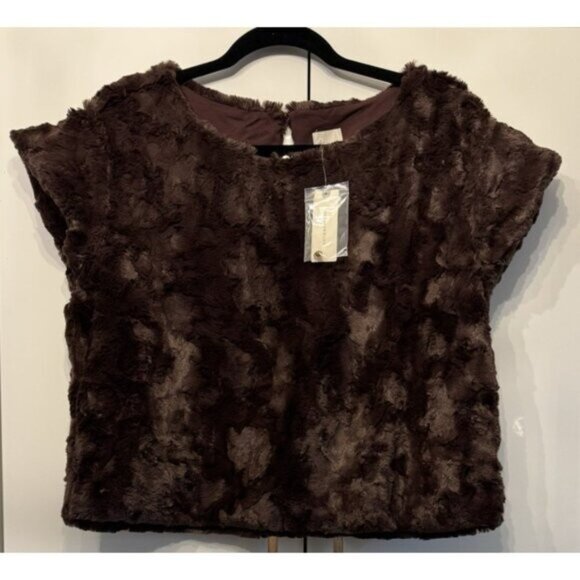 NWT Size L- Anthropologie Maeve faux-fur tee in Chocolate (NWT US$ 120) - Picture 6 of 16